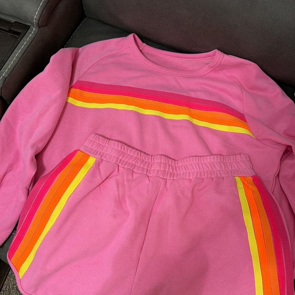 Pink Sweatshirt and Shorts Set with Stripes